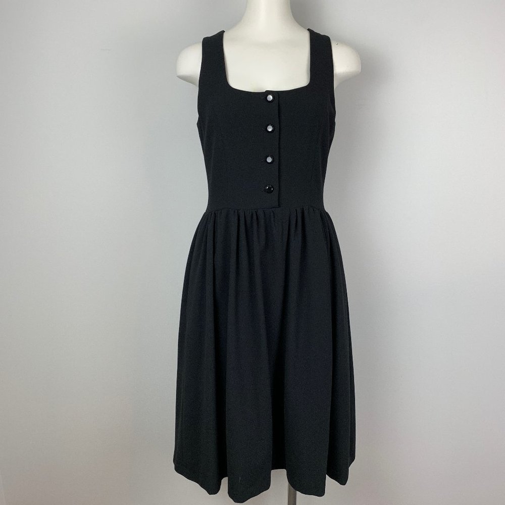 Helene Berman Black Sleeveless Dress Button Bodice